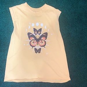 Women’s yellow distressed butterfly tank top size M